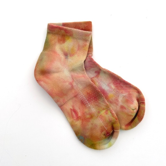 Mens Tie Dye Socks Ice Dye Dragon Egg Orange Green Ankle Socks Midcrew Hand Dyed - Picture 2 of 5